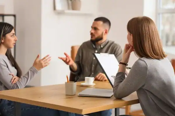 Image of couple access free mediation using family mediation voucher scheme Dronfield